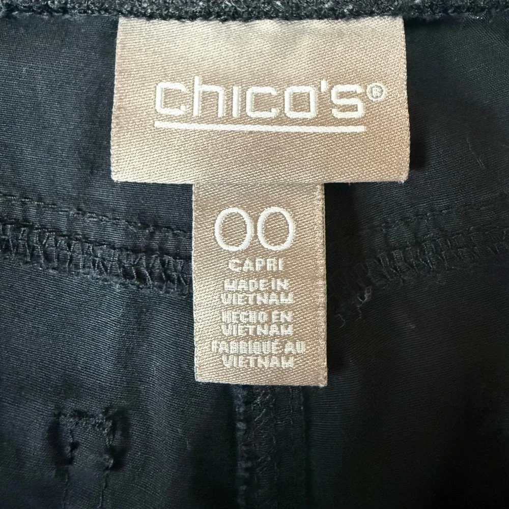 Chicos Capri Pants 00 Womens 2 Black Stretch Cargo Utility Cuffed Cropped